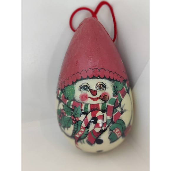 Vintage Snowman Paper Mache Ornament Egg Shaped Old World Decoupage - Picture 2 of 8